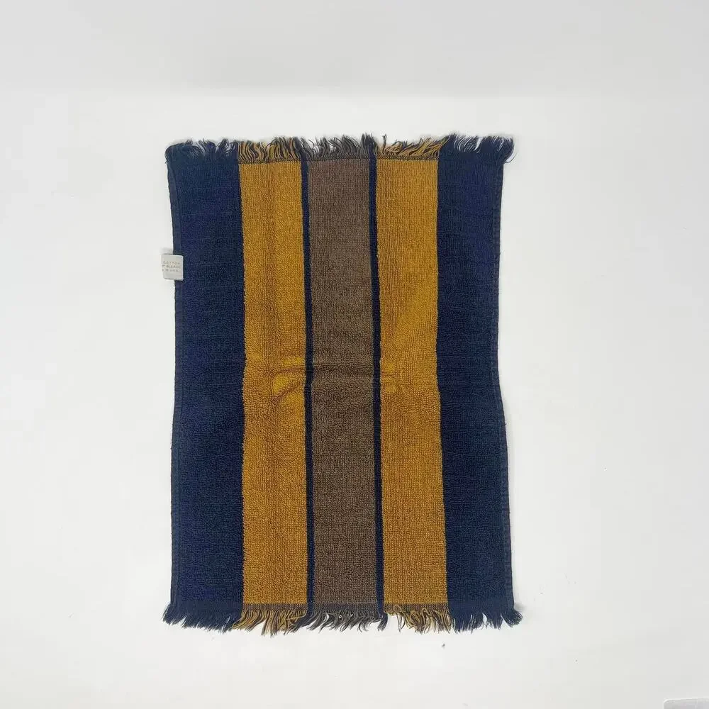 VTG YSL Yves Saint Laurent Fieldcrest Hand Towel Set of 3 Navy Gold Stripe Mono